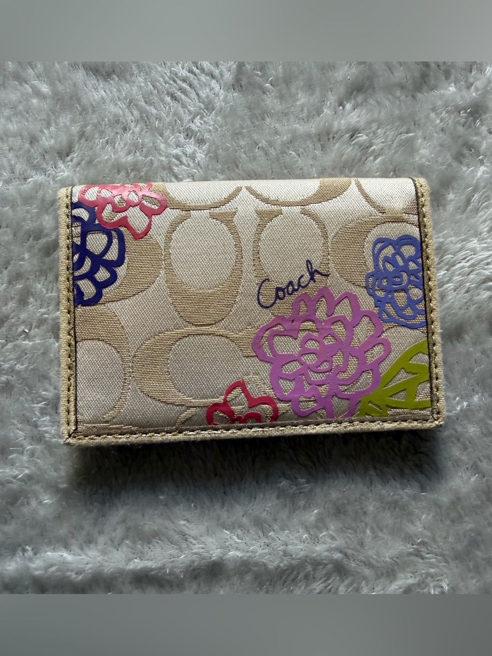 Coach Floral Wallet with gold and red interior